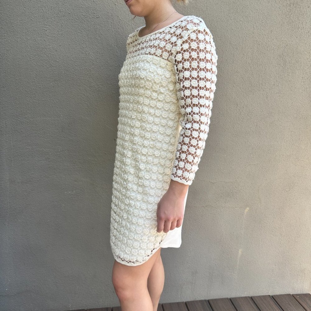 ANTHROPOLOGIE Sweater Dress Tunic Embroidered Lace Cut Out - size 10 - Picture 4 of 8